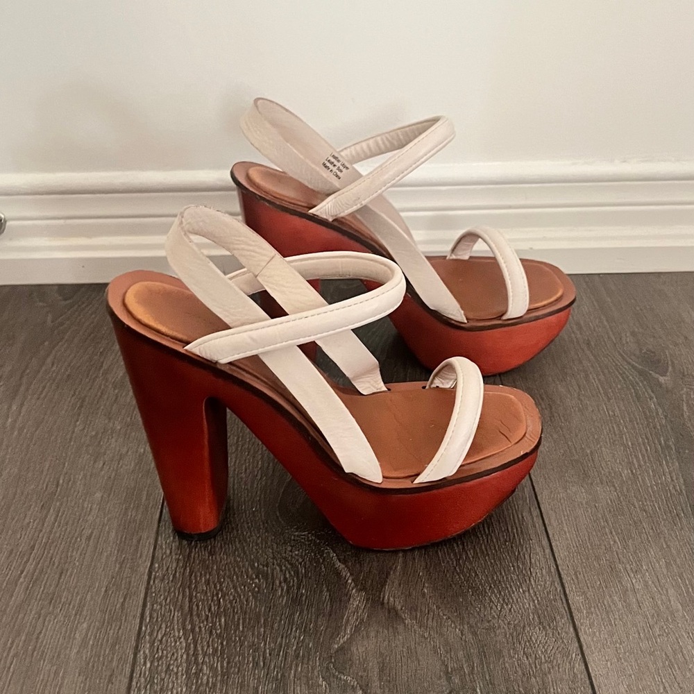 Charles Jourdan: White and Brown Platform Heels